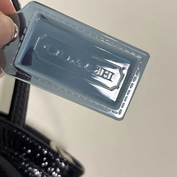 COACH 19569 Audrey Cinched Dark Blue Patent Leather Shoulder Bag Purse - Picture 4 of 12